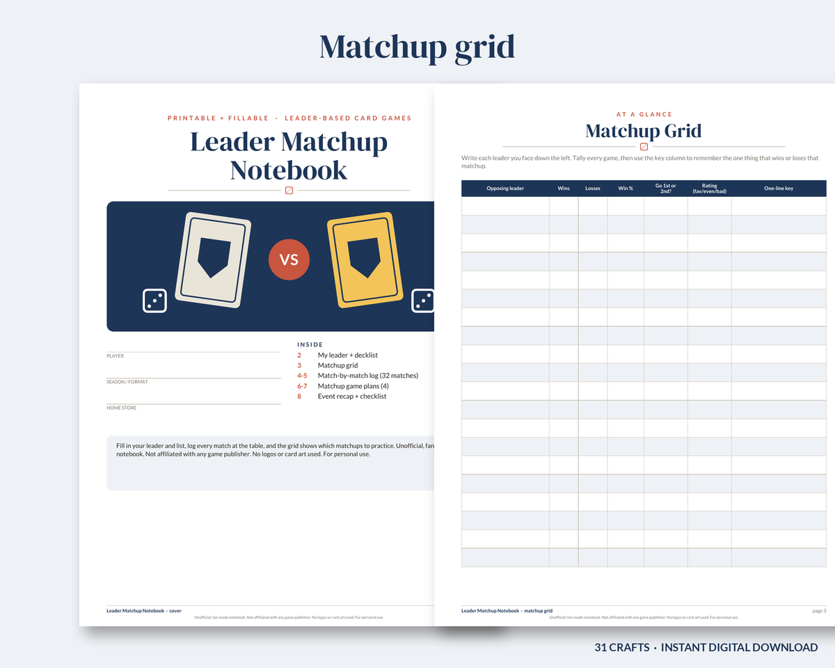 Leader Matchup Notebook (Printable)