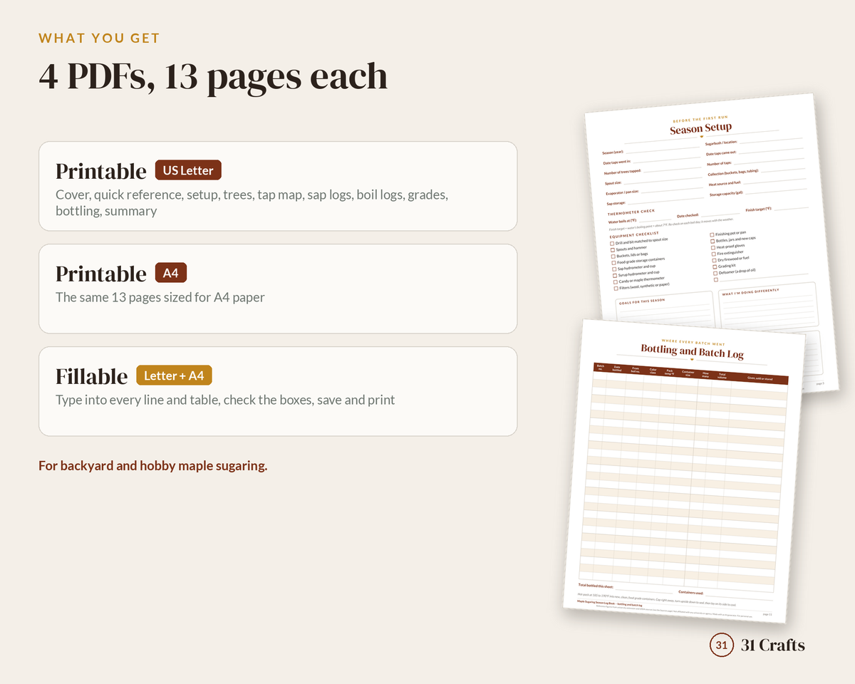 Maple Sugaring Season Log Book, Fillable Maple Syrup Record, Sap and Boil Log PDF