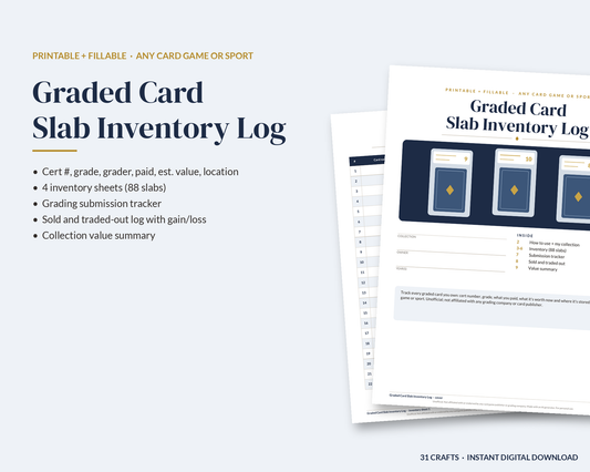 Graded Card Slab Inventory Log, Printable Card Collection Tracker, Grading Submission Log, Fillable PDF