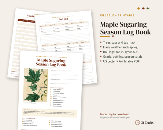 Maple Sugaring Season Log Book, Fillable Maple Syrup Record, Sap and Boil Log PDF