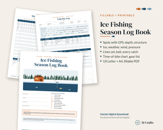 Ice Fishing Log Book, Fillable Ice Fishing Journal, Season Catch Record, Printable PDF