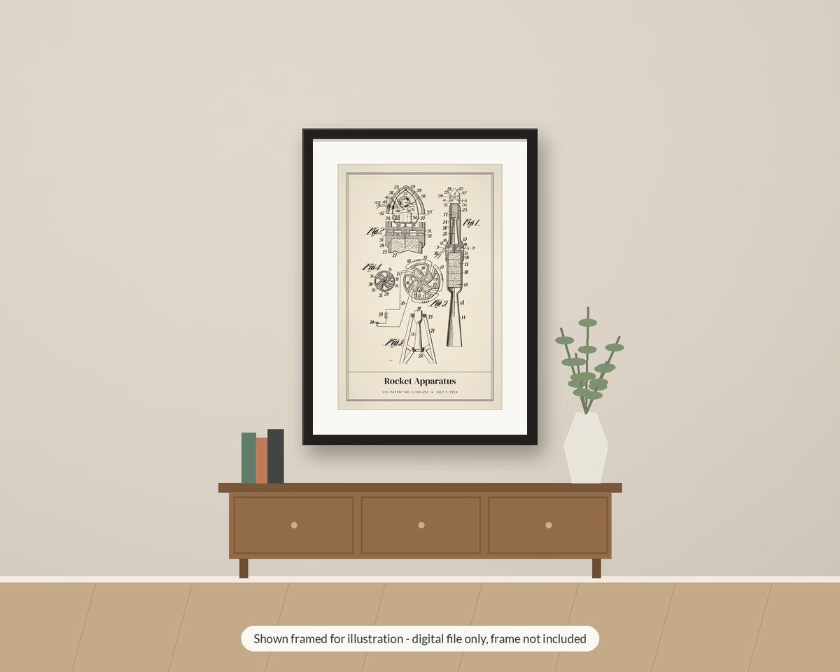 1914 Rocket Patent Print, Space Blueprint Wall Art, Printable Space Lover Gift, STEM Decor