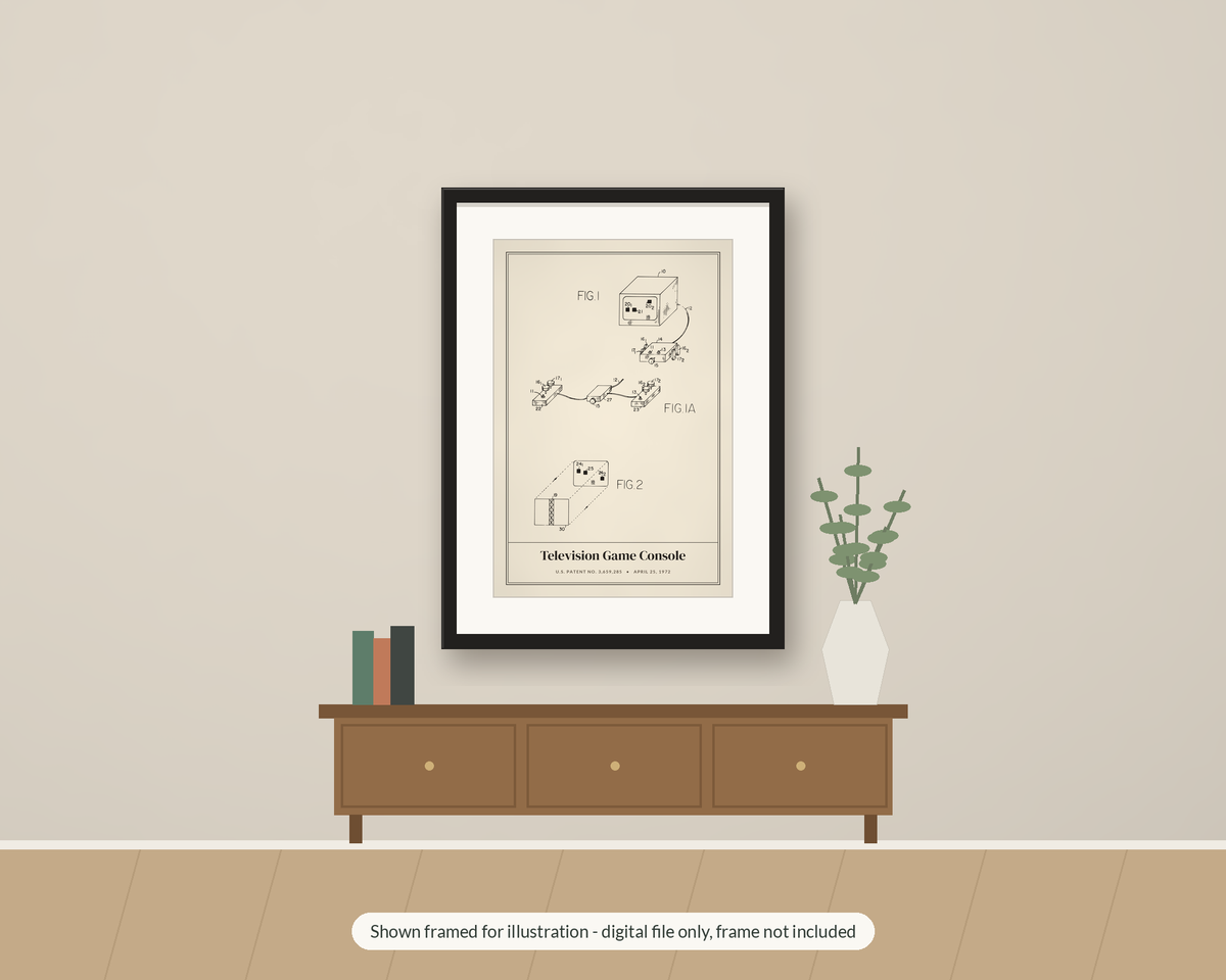 1972 TV Game Console Patent Print, Retro Gaming Wall Art, Printable Gamer Gift