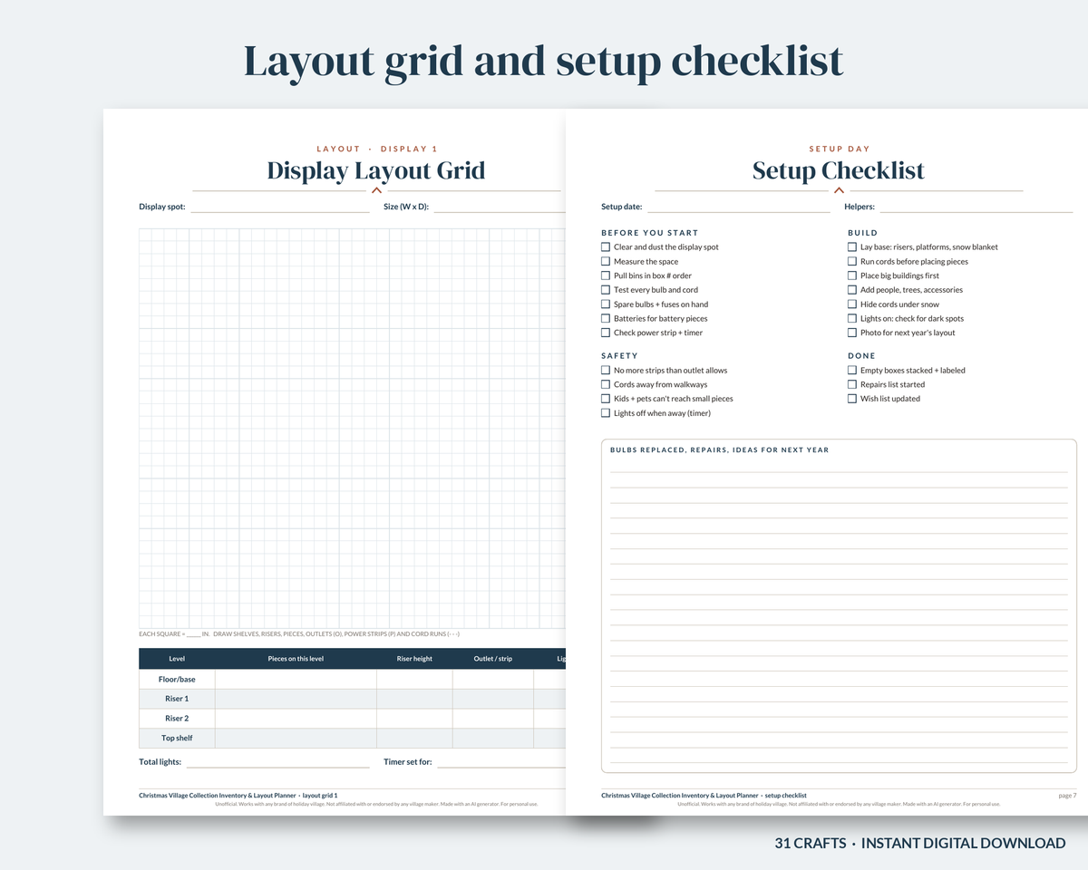 Christmas Village Inventory & Layout Planner (Printable)