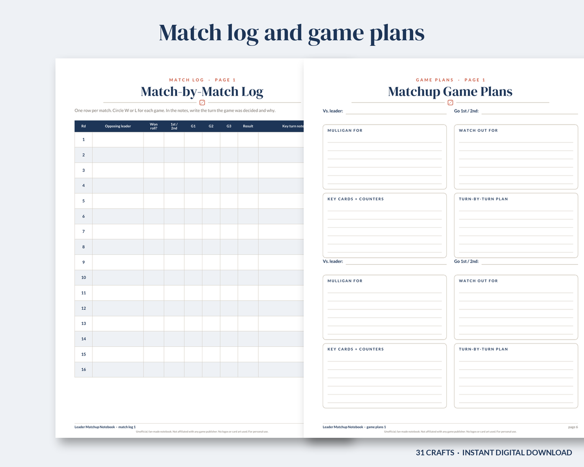 Leader Matchup Notebook (Printable)