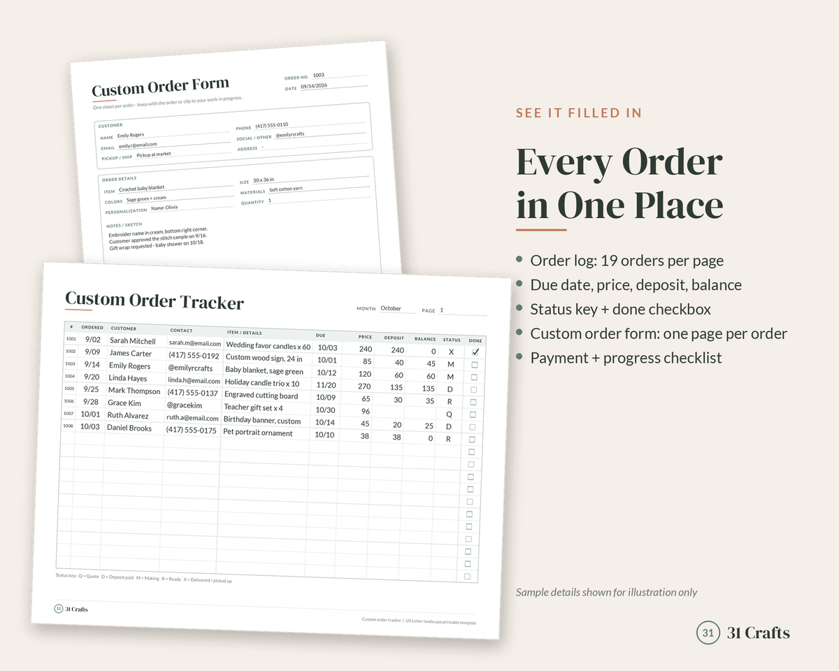 Custom Order Tracker Printable and Spreadsheet, Order Form Template, Small Business Order Log, Craft Commission Tracker, Fillable PDF