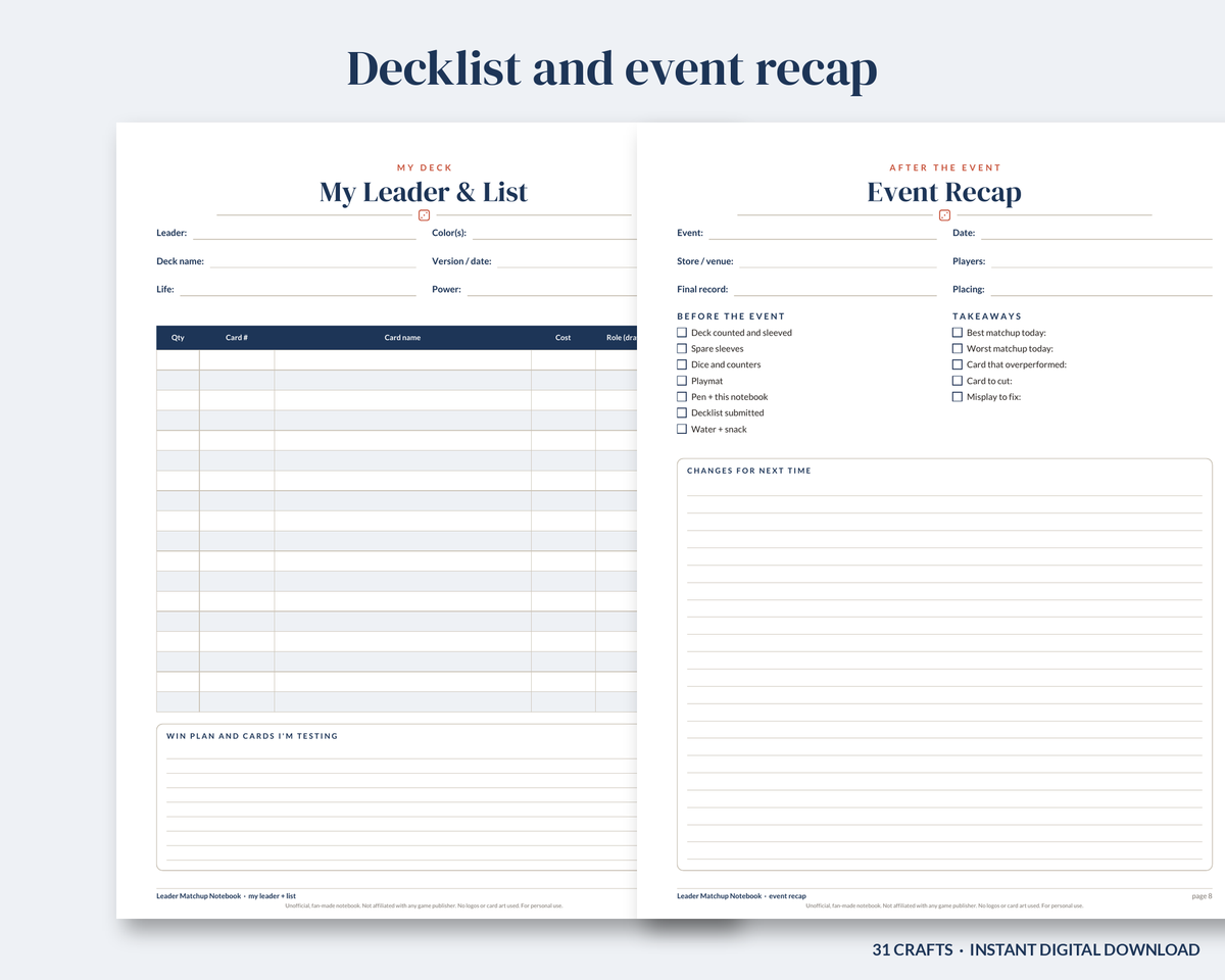 Leader Matchup Notebook (Printable)