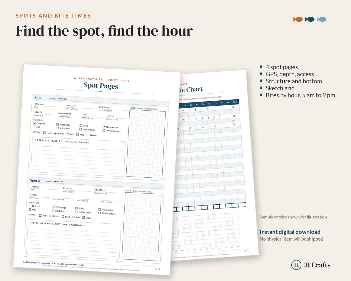 Ice Fishing Log Book, Fillable Ice Fishing Journal, Season Catch Record, Printable PDF