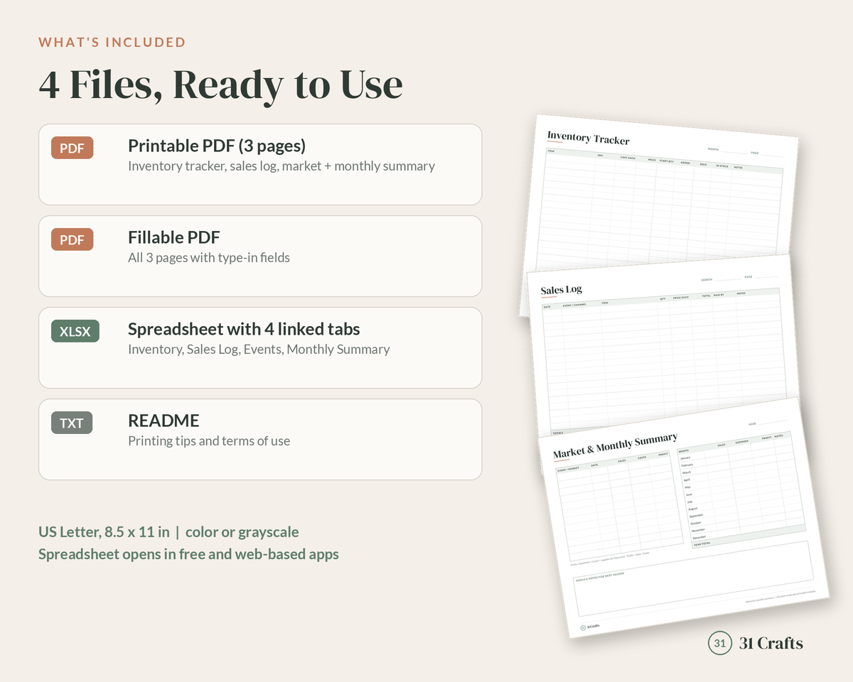 Inventory and Sales Tracker Spreadsheet and Printable, Craft Business Inventory Log, Small Business Sales Log, Vendor Event Tracker