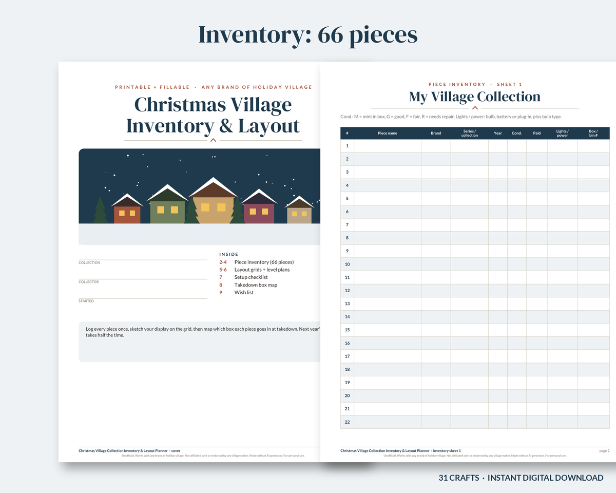 Christmas Village Inventory & Layout Planner (Printable)