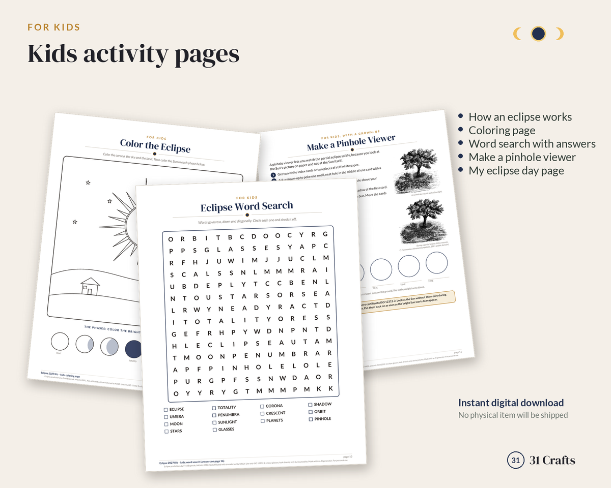 Eclipse 2027 Printable Kit: Total Solar Eclipse Log, Kids Pages, Trip Journal, Totality Map