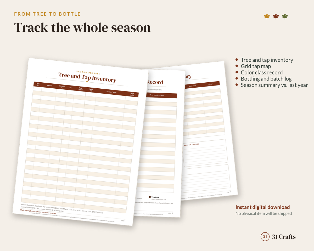 Maple Sugaring Season Log Book, Fillable Maple Syrup Record, Sap and Boil Log PDF