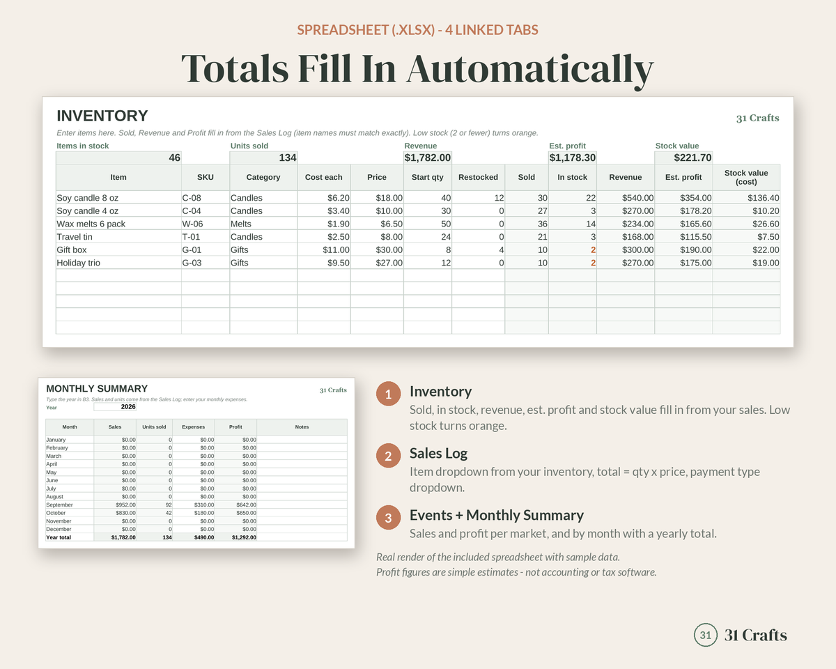 Inventory and Sales Tracker Spreadsheet and Printable, Craft Business Inventory Log, Small Business Sales Log, Vendor Event Tracker
