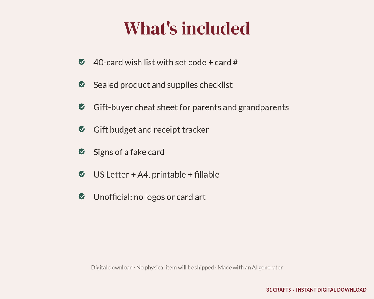 Card Collector Christmas Wish List (Printable)